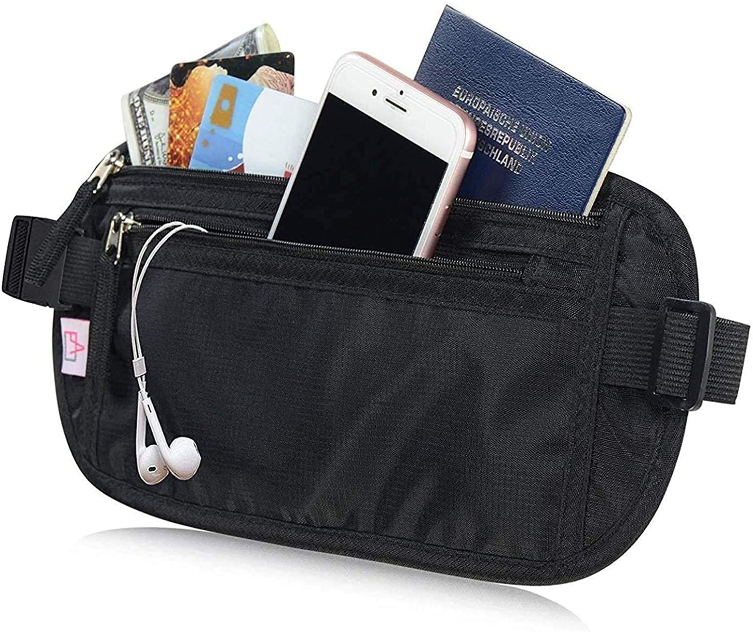 RFID Blocking Travel Wallet - Money Belt & Passport Holder, Slim Hidden Fanny Packs for Women Men - Black