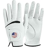 Cabretta Leather Golf Gloves for Men 1 Pack with Ball Marker, Soft and Premium Grip for Right Left Handed Golfer Left Right Hand, Comfortabe Fit in Sizes S to XXL
