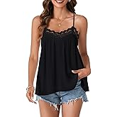 Vrtige Women's Summer Spaghetti Strap Sleeveless Lace Trim Loose Casual Flowy Cami Tank Top