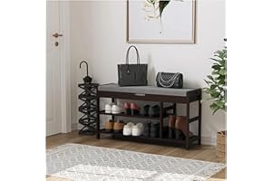 HIFIT Bamboo Shoe Bench Rack with Storage, Entryway Storage Bench with Padded Seat, Shoe Oiganizer Shelf for Entryway Mudroom Bathroom Foyer, Vintage
