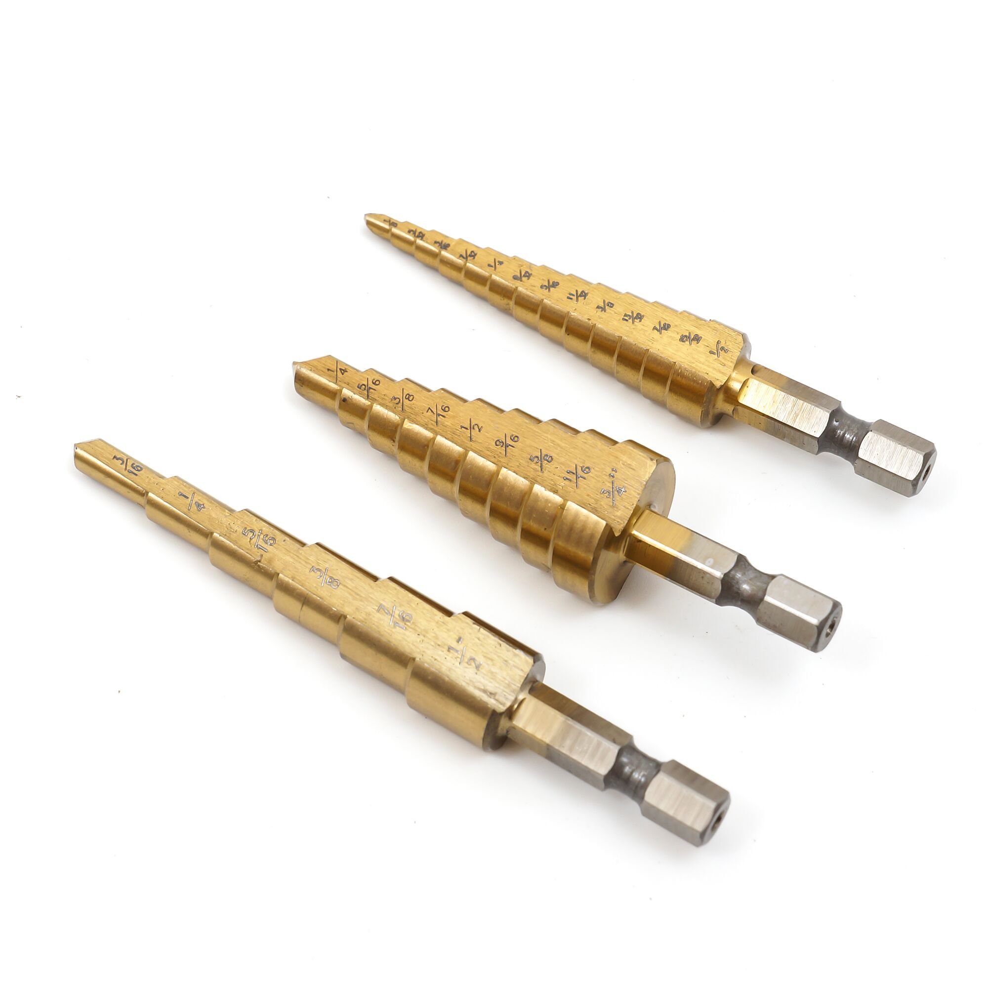 3Pcs Large HSS Steel Step Cone Drill Titanium Bit Hole Cutter(3/16"-1/2",1/4"-3/4",1/8"-1/2")