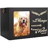Pet Memorial Urns for Dog or Cat Ashes - Large Wooden Funeral Cremation Urns with Photo Frame, Keepsake Memory Box with Black Flannel Lining