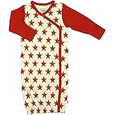 Babysoy Kimono Gown - Long Sleeve Newborn Sleep Sack with Mittens (Red, 0-3 Months)