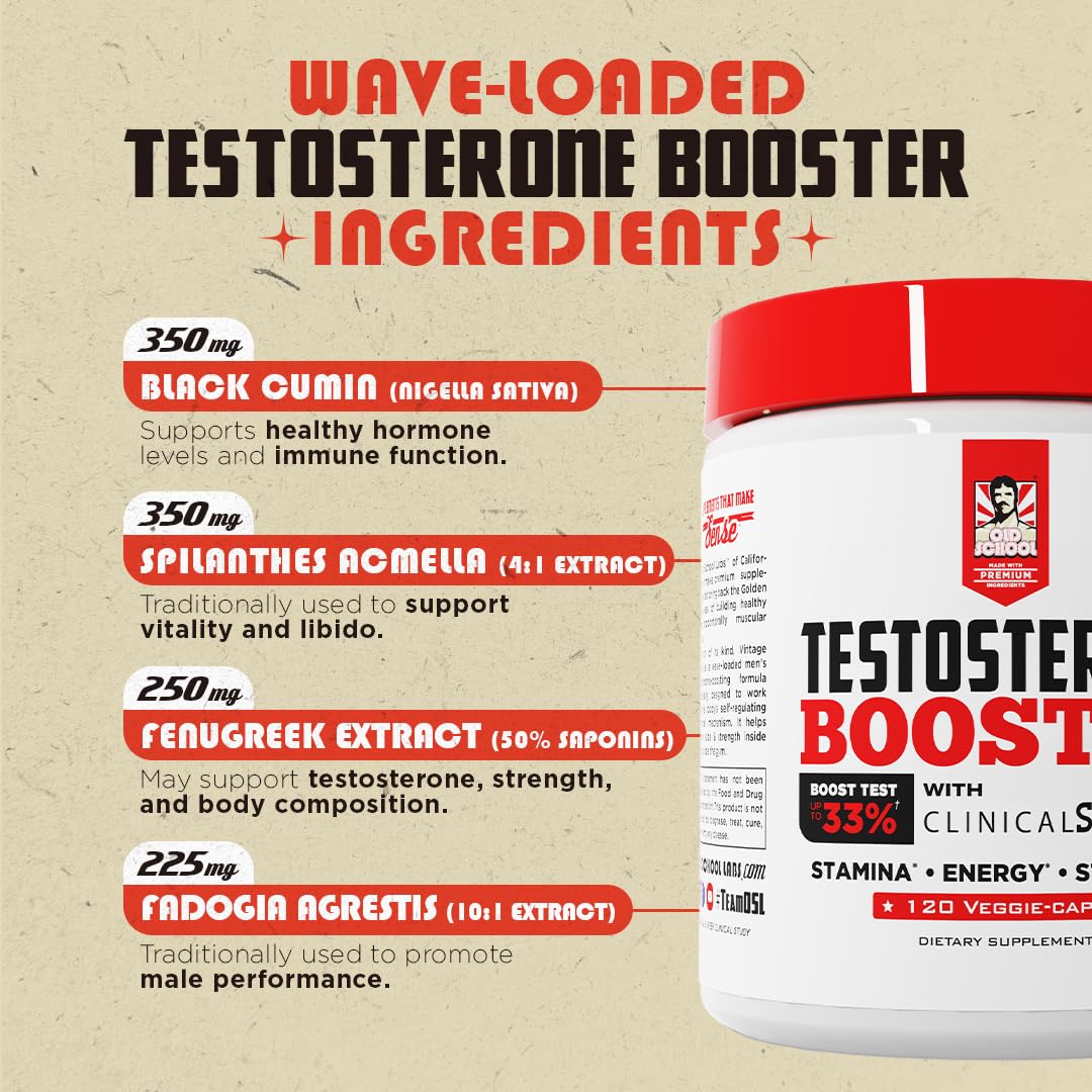 Old School Labs Testosterone Supplement for Men – Shoden® Ashwagandha + Tongkat Ali & Maca Root – Max Potency Test Booster for Muscle, Strength, Drive & Stamina – 120 Veggie Caps
