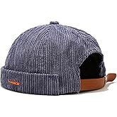 Zegoo Mens Womens Fish Embroidery Corduroy Brimless Sailor Cap Rolled Cuff Retro Beanie Hat