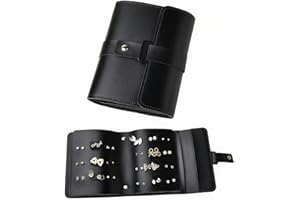 LAKE OF FIRE Earring Holder Organizer with Foldable Book Design Book Organizer, Portable Pu Leather Travel Earring Case (Black)