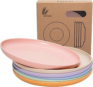 5.9Inchs Lightweight Mini Wheat Straw Plates - Reusable Plate Set ?Dishwasher & Microwave Safe- they are easy to clean - BPA free? Kids, Toddlers & Adults - Assorted Colors (Set of 6 Dinner Plates)