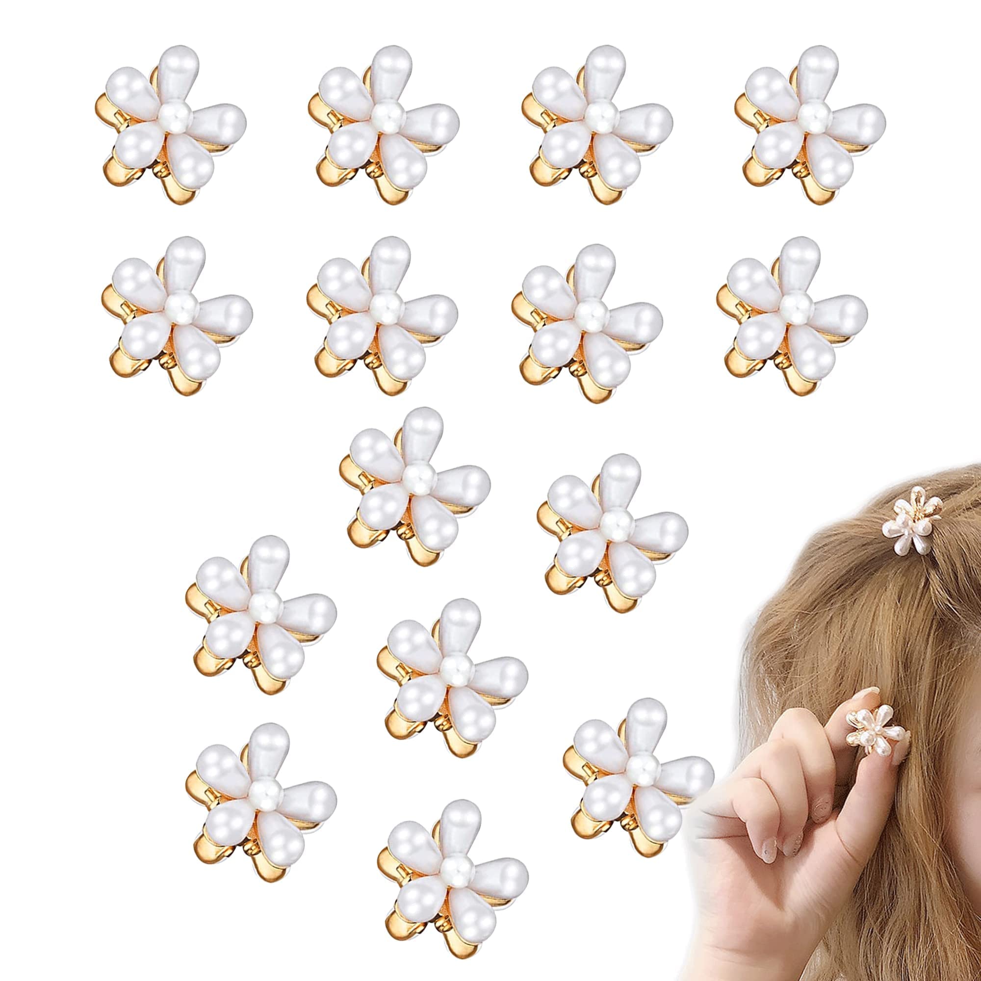 Pearl Hair Claw Clips, 15PCS Pearl Hair Clips For Girls Pearl Flower Mini Hair Claw Clips Set, Small Hair Clips Vintage-Inspired Elegant Hair Accessories for Women and Girls in White