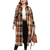 ZOMVA 2025 Women's 0X-5X Plus Size Long Flannel Plaid Shacket Jacket Oversized Button Down Coats Shirts with Pockets