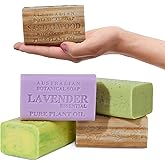 Australian Botanical Soap Essential Medley Eucalyptus Sandalwood Lavender and Tea Tree 6.6 oz Luxury Soap Bars Enriched with Shea Butter, Assorted Pack of 4