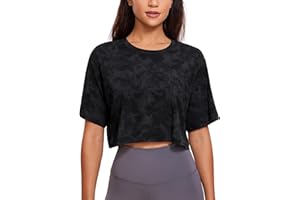 CRZ YOGA Women's Pima Cotton Workout Crop Tops Short Sleeve Yoga Shirts Casual Athletic Running T-Shirts