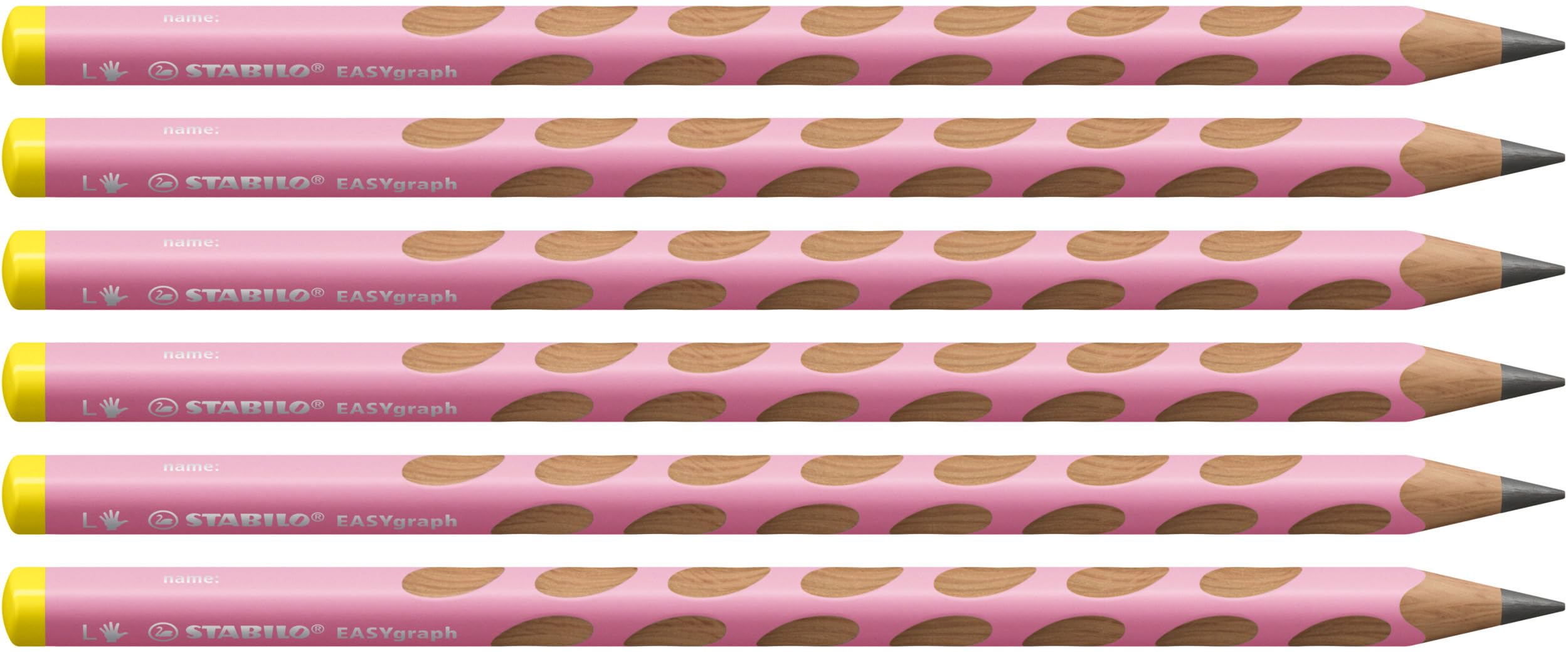 STABILO EASYgraph Pastel - Ergonomic Graphite Pencil - Left-Handed - Pack of 6 - Pastel Pink - Degree HB