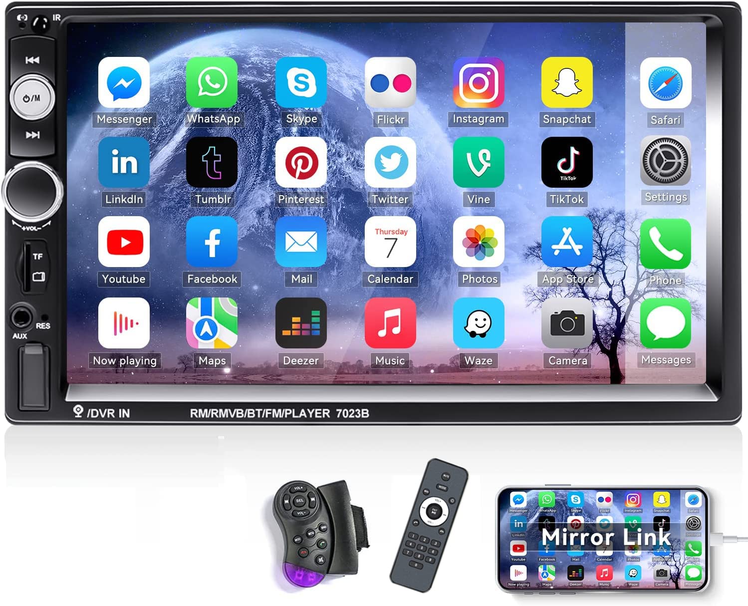 CAMECHO Double Din Car Stereo Bluetooth 7 Inch Touch Screen Radio with USB SD AUX FM Receiver Support Mirror Link for IOS Android Phone/Steering Wheel Control