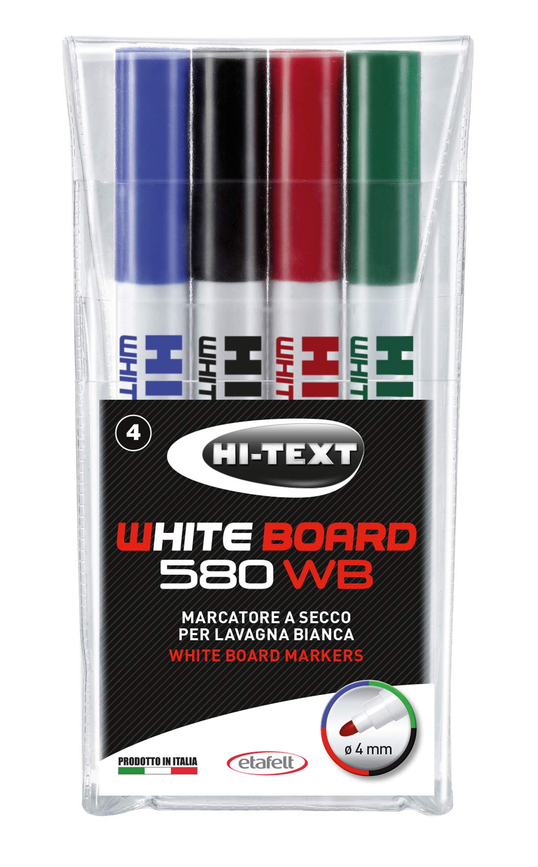 Hi-Text Marcatore per lavagna 580WB, punta tonda, busta 4 colori: nero, rosso, blu, verde, 20580WB004BE
