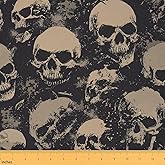 Feelyou Skull Fabric by The Yard, Scary Grunge Skulls Theme Upholstery Fabric for Chairs and Home DIY Projects, Halloween Skeleton Decorative Waterproof Fabric, 2 Yards, Grey Black