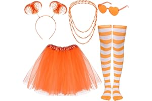 HAAKONG 80s Women Tutu Costume Accessories Tutu Women Striped Sock Sunglasses Ponytail Headband Skirt Necklace Halloween Mardi Gras