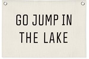 MOFUYU Summer Decor Canvas Banner，Go Jump in The Lake Banner - Surf Wall Hanging Banner Flag Decor for Cabin Lake House, Lake Wall Decor 30x20 Inch