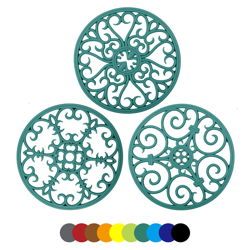 Silicone Trivet Mat 7.87" Multi-Use Hot Pads Heat Resistant Non Slip Flexible Durable for Dishes Countertops Tables,Set of 3(Grey green)