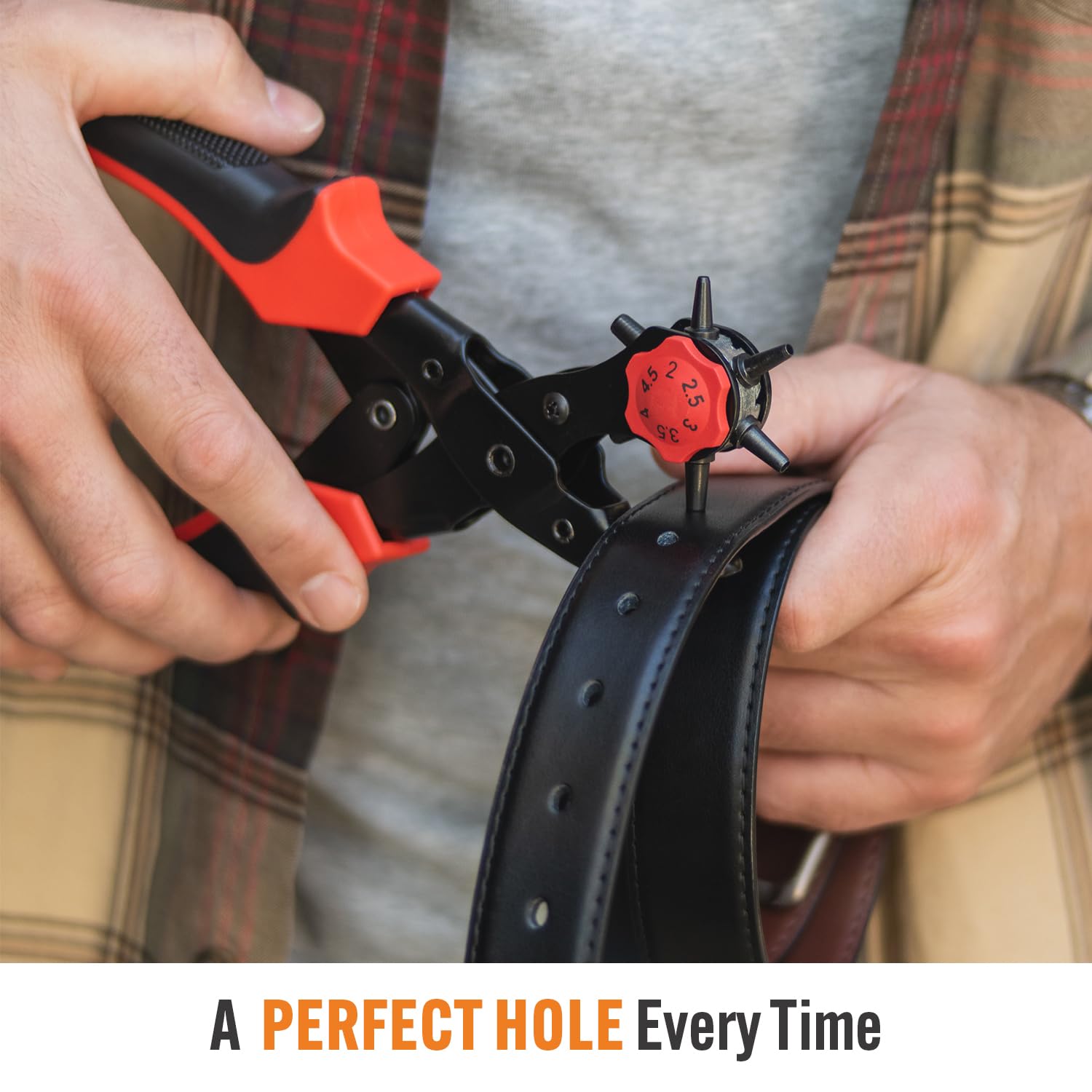 Professional Heavy Duty Belt Hole Puncher for Leather, Multi-Size Rotary Leather Hole Punch Tool Set with Ergonomic Handles for Easy, Precise Belt Fixes, Straps, Collars, Bags, Shoes, DIY Crafts