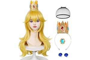 Wiggy Mermaid Long Blonde Princess Wig for Golden Peach Cosplay Wig + Crown Brooch Earrings Accessories + Wig Cap for Halloween Costume Cosplay