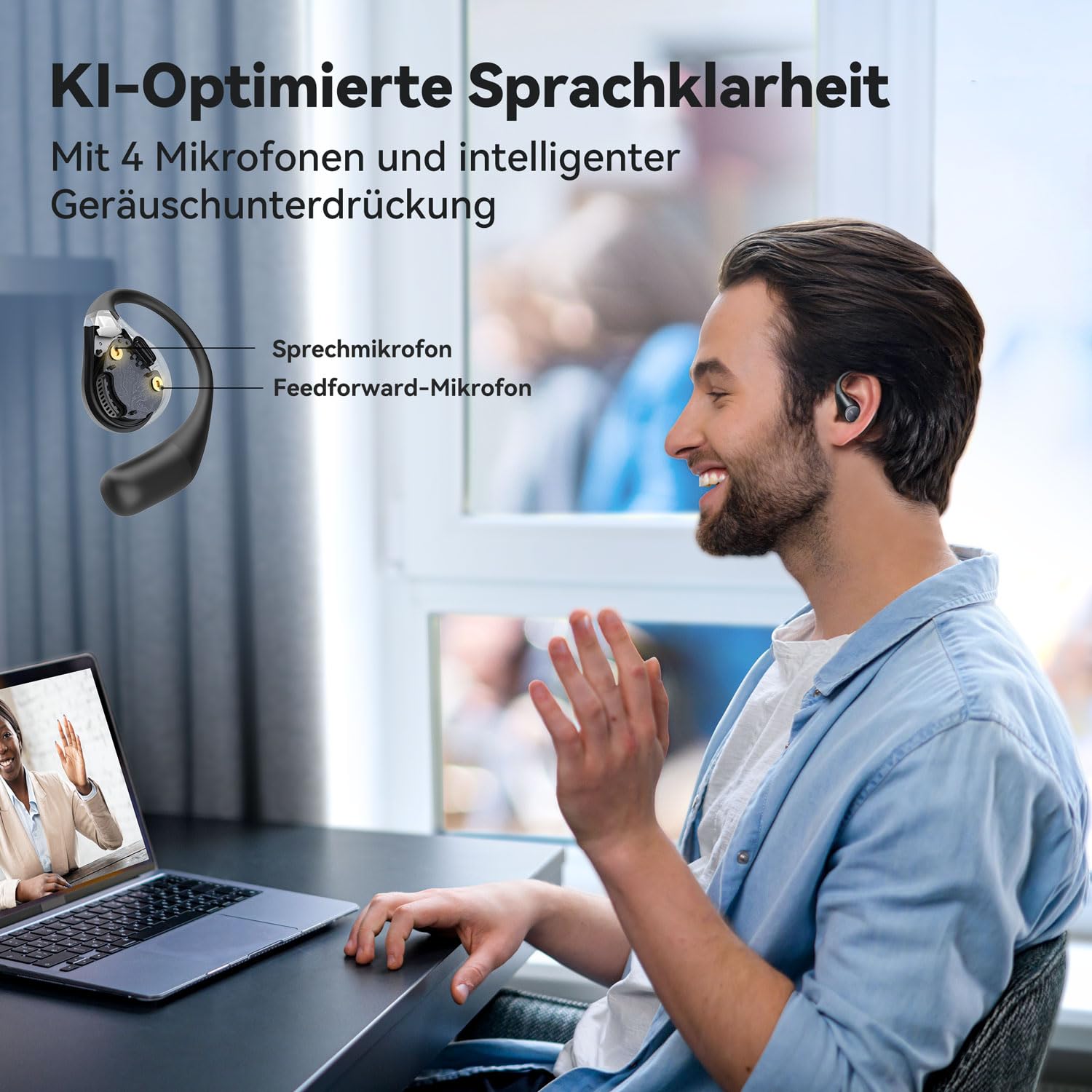 EarFun OpenJump Bluetooth Open-Ear Kopfhörer, Hi-Res Audio, LDAC, Theatermodus, anpassbare Ohrbügel, 42 Std Akku, Kabelloses Laden, IPX7 Sportkopfhörer, Klare Anrufe mit KI, Spielmodus, Multipoint 7