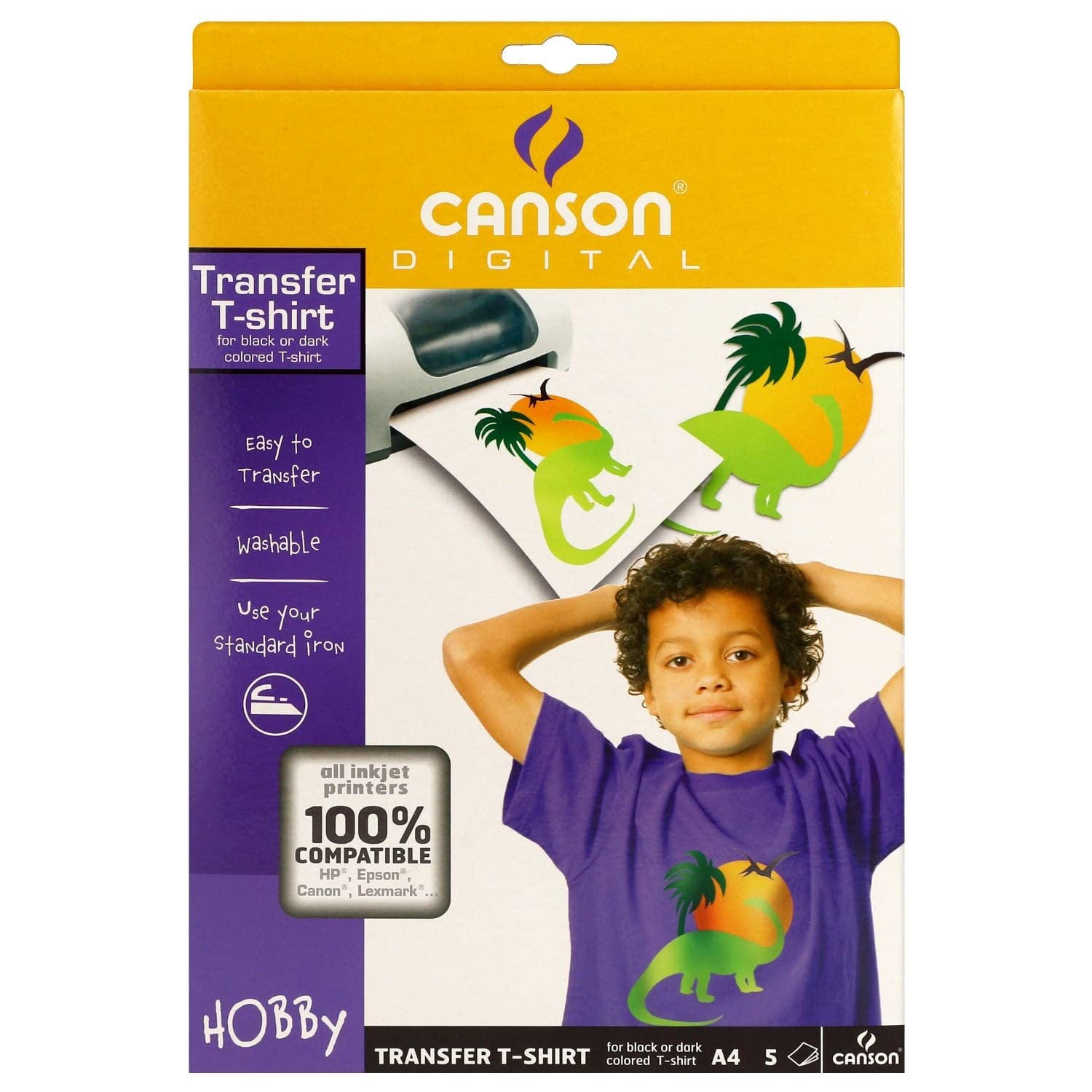 CANSON Digital T-Shirt Transfer Paper Sheet Box, A4, 140gsm, Smooth Black, 5 Sheets, Ideal for Professional Photographers