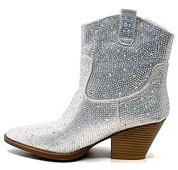 FOREVER Women Rhinestone Block Chunky Heel Ankle