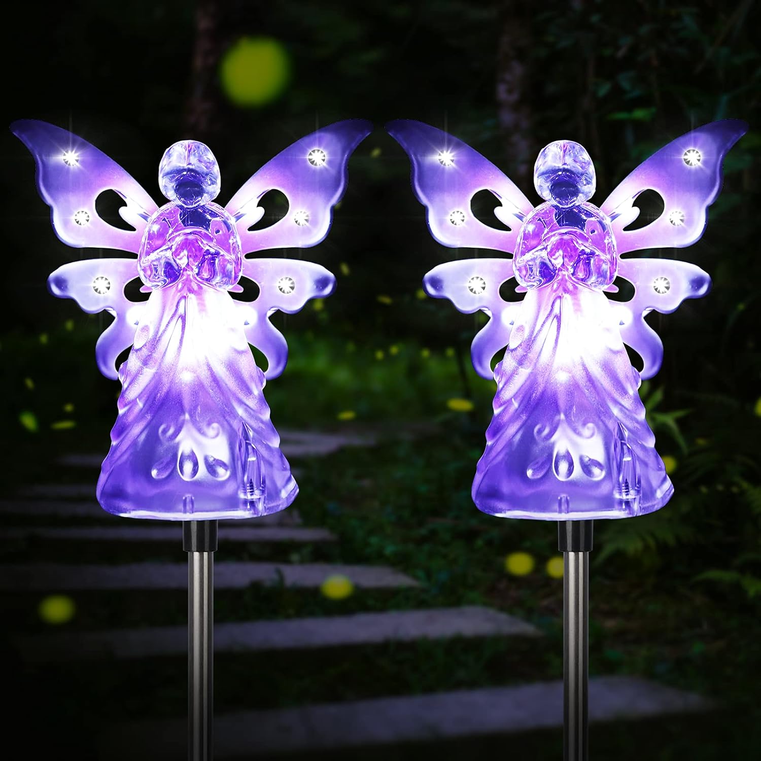 Solar Angel Light Outdoor, 2 Pack Garden Stake Lights Waterproof Decorative Angel Light with 12 LED for Lawn Patio Yard Landscape Cemetery Grave Loved Ones Memorial Gifts