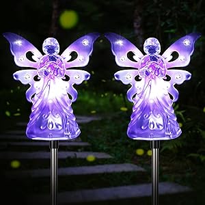 Solar Angel Light Outdoor, 2 Pack Garden Stake Lights Waterproof Decorative Angel Light with 12 LED for Lawn Patio Yard Landscape Cemetery Grave Loved Ones Memorial Gifts