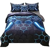 JQinHome Twin Gamer Comforter Set for Boys,6 Piece Bed in A Bag 3D Video Game Bedding -All Season Soft Microfiber Down Alternative Comforter Gamer Bedding Sets for Kids