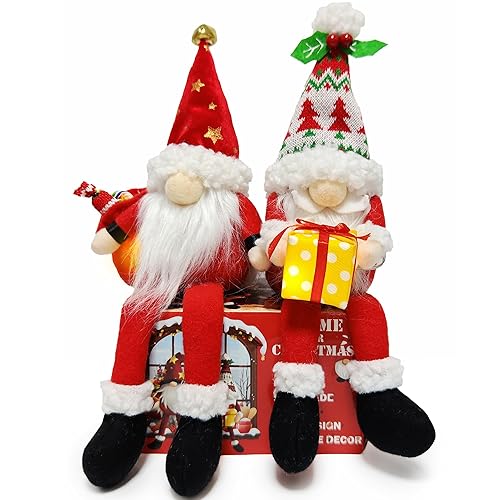 Light-Up Christmas Gnome Decorations, 12'' Handmade Plush Swedish Tomte Elf Doll, 2 Pack Collectible Dwarf Xmas Gifts for Tree Tabletop Mantle Holiday Décor