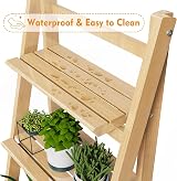 HOMIDEC 4-Tier Plant Stand Ladder Shelf Foldable Natural Wood Home Decor view 4