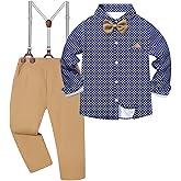 DISAUR Boys Dress Clothes Wedding Ring Bearer Outfit Boy Formal Suits Dress Shirt with Bow Tie +Suspender Pants Set