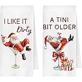 ChenCraty Christmas Dirty Martini Kitchen Towels, Gifts for Martini Lovers Dish Tea Towel for Kitchen Decor, Christmas Santa Claus Cocktail Decorative Hand Towels, 16x24 Inches Set of 2