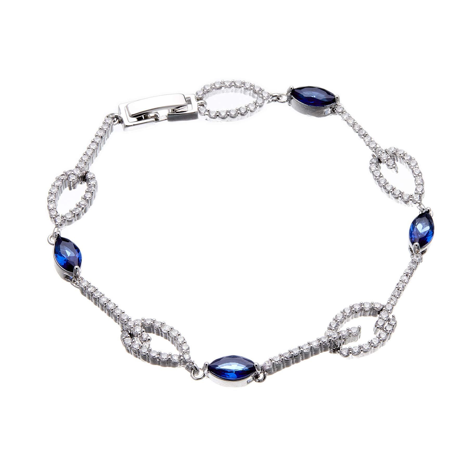 Bello London Silver plated Bracelet with blue Cubic Zirconia stones and clear crystals - Netis