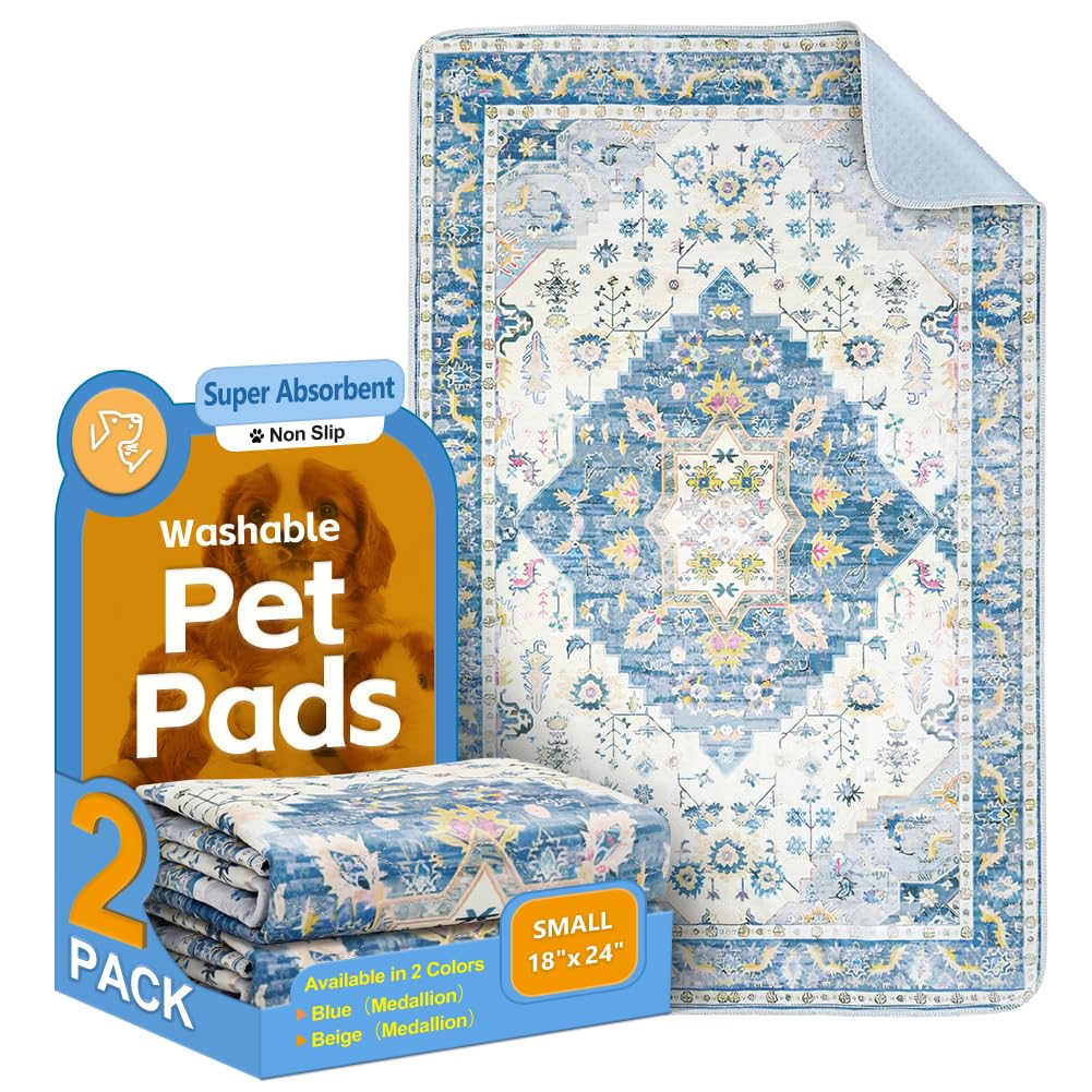 Photo 1 of Washable Pee Pads for Dogs 2 Pack Reusable Puppy Training Pads 24"x18" Super Absorbent Waterproof Dog Training Pads, Non-Slip Potty Pads Whelping Pads Litter Mat Pet Supplies Blue