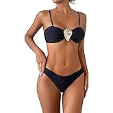SPORLIKE Women Bandeau Bikini Adjustable Strap Two Pieces Swimsuit Low Waist Thong Bathing Suit Padded Swimwear