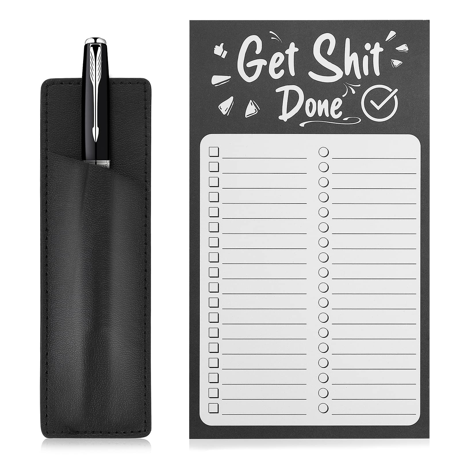Grevosea Magnet Notepads for Refrigerator, Grocery List Magnet Pad for Fridge To Do List Notepad with Magnetic Pen Holder Grocery List Memo Notepad Shopping List Pad (Get Shit Done)