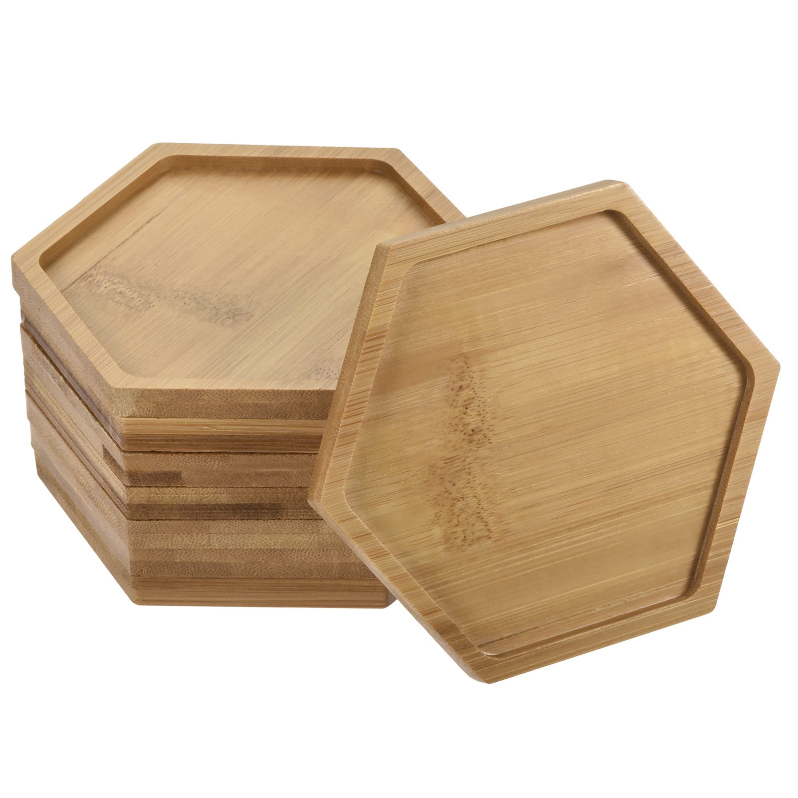PATIKIL Plant Pot Saucer, 8 Pack 4.7x4 Inch Bamboo Hexagonal Flower Drip Tray for Indoors