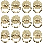 Geesatis 12 Pcs Brass Ring Pulls Handles Antique Pulls Cabinet Knobs | Drawer pulls Closet Cupboard Door Decorative Handles