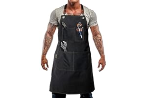 carrotez Durable Goods - Heavy Duty Canvas Work Apron [2nd Generation], Barber apron, Cotton Canvas Cross Back Adjustable Apron with Pockets, Adjustable Strap and Large Pockets,Canvas, M-XXL- Black