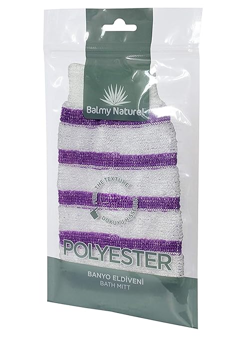 Balmy Naturel Polyester Hand Mitt Scrubber - Exfoliating Bath Gloves, Shower Gloves, Massaging With Polyester Mitt Helps Skin