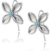 Handmade Bohemian Silver Flower Earrings for Women Small Blue Gemstone Dangle Drop Earrings Lightweight Vintage Boho Floral Jewelry