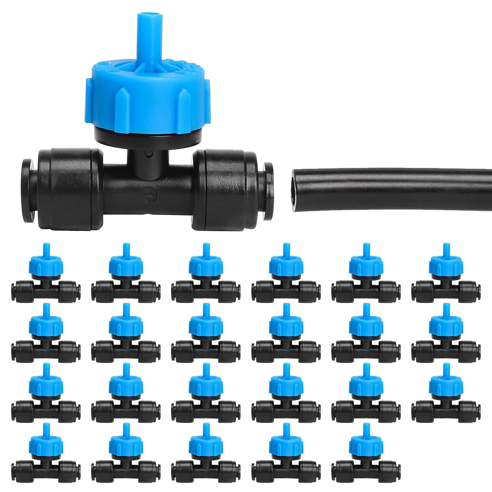 Photo 1 of Bonviee 1/4 Inch Push-to-Connect Tee with Pressure-Compensating Drippers, 24 Pack – Even Watering for Slopes, Garden, Greenhouse