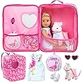 18 Inch Girl Doll Carrier Bag with Doll Clothes and Accessories,Including Dress, White Cloth Doll Shoes ,Doll Backpack, Sungl
