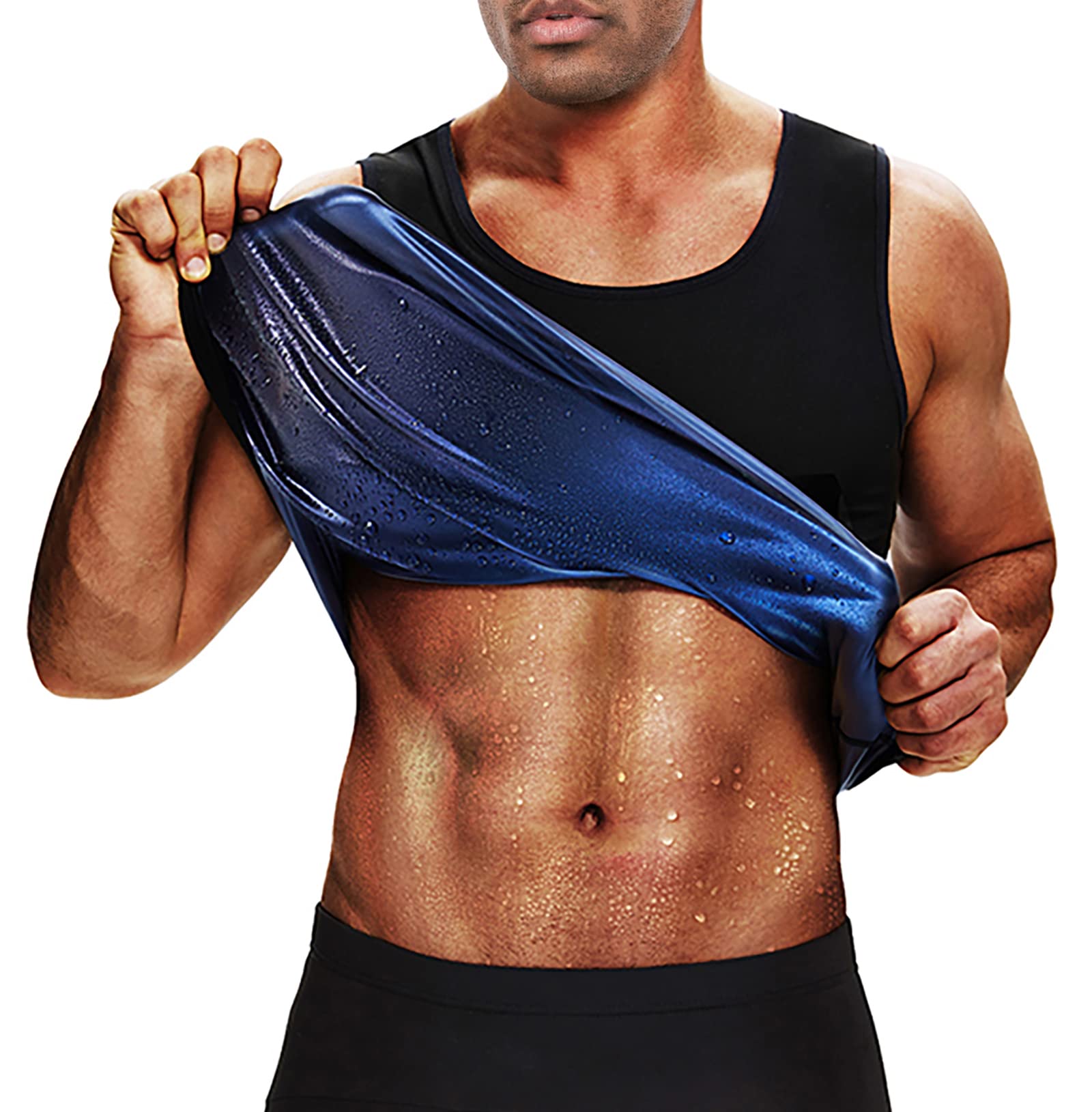 Photo 1 of BODYSUNER Sauna Suit Sweat Vest Workout Tank Top for Men Compression Workout Weighted Vest Blue,L/XL