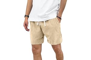 JEMLDL Men's Corduroy Shorts 5 Inch Inseam Drawstring Elastic Waist Lightweight Casual Summer Beach Shorts with Pocket