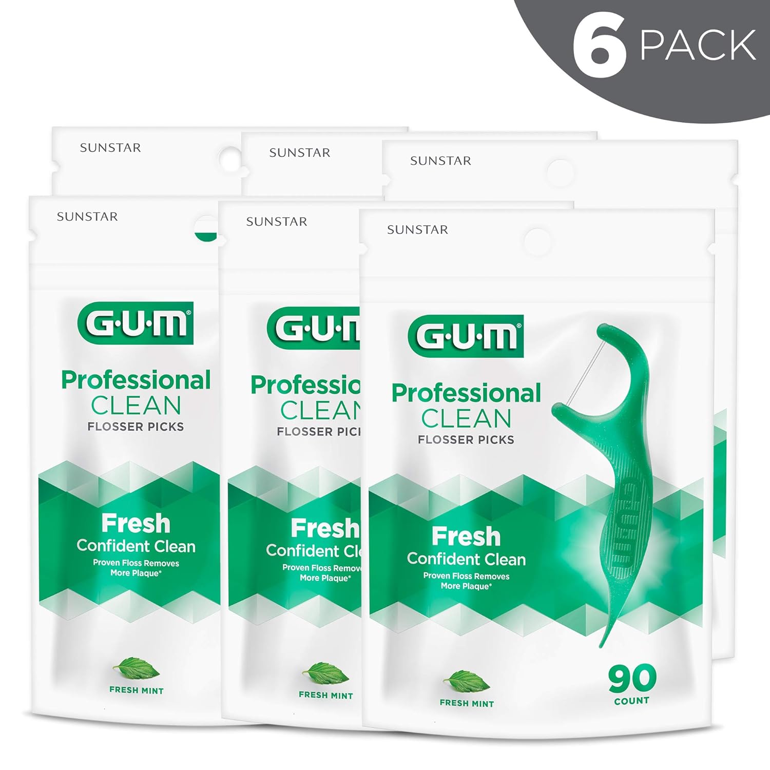 GUM - 70942302395 Professional Clean Flossers Extra Strong Flosser Pick, Fresh Mint, 90 Count (Pack of 6): Industrial & Scientific