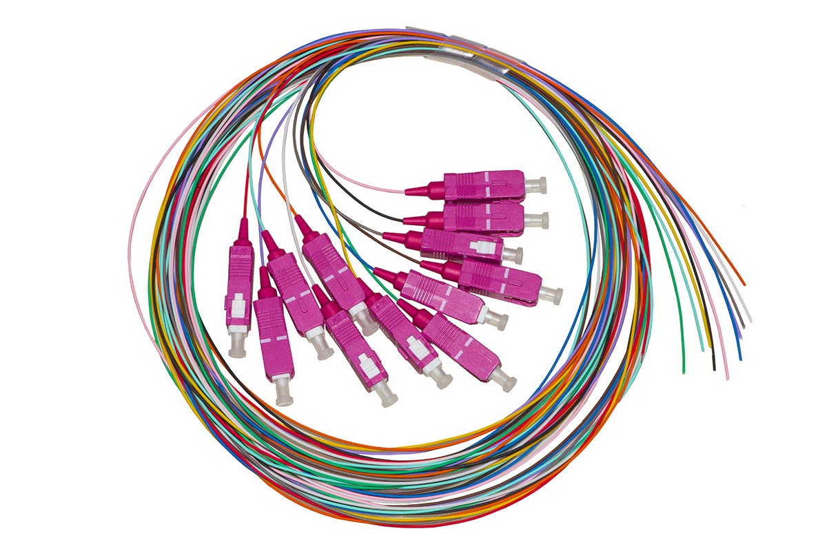 LINK LKSC12PT4 Set of 12 Coloured Fiber Optic Pigtail Cables SC OM4 SIMPLEX 2 MT