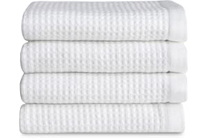 Cozy Earth Waffle Washcloths - 60% Cotton 40% Viscose from Bamboo Washcloths 13 x 13 Inches - Soft & Absorbent Terry, Reversible Mini Textured Waffle & Weave Pattern - 4 Pack